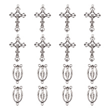 Honeyhandy Rosary Cross and Center Sets for Rosary Bead Necklace Making, Alloy Crucifix Cross Pendants and Virgin Links, For Easter, Antique Silver, Links: 13x25x3mm, Hole: 2mm, Cross: 26x43.5x3mm, Hole: 2mm