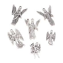 ARRICRAFT 30 pcs Tibetan Style Alloy Pendants, 6 Shapes Angel Theme Pendant Charms for Jewelry Making, Antique Silver