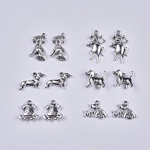 Honeyhandy Tibetan Style Alloy Puppy Pendants, Dog Theme Charms, Antique Silver, 24pcs/set