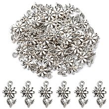 Honeyhandy Tibetan Style Alloy Pendants, Flower, Cadmium Free & Nickel Free & Lead Free, Antique Silver, 19x10x2mm, Hole: 2mm