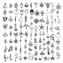 ARRICRAFT Tibetan Style Alloy Pendants, One Hundred Shapes, Antique Silver, 9~26x5~17x1~6mm, Hole: 1~2.5mm, about 100pcs/bag