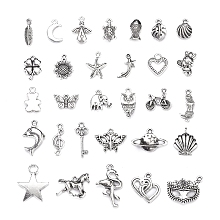 Honeyhandy 30Pcs 30 Styles Tibetan Style Alloy Pendants, Mixed Shapes, Antique Silver, 21x14x4mm, Hole: 2mm