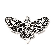 Honeyhandy Alloy Pendant, Skull & Moth, Antique Silver, 27x43x3mm, Hole: 2.3mm