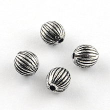 Honeyhandy Round Antique Acrylic Corrugated Beads, Antique Silver, 6mm, Hole: 1.5mm