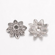 Honeyhandy Tibetan Style Alloy Bead Caps, Multi-Petal Flower, Antique Silver, 7x1.5mm, Hole: 1mm