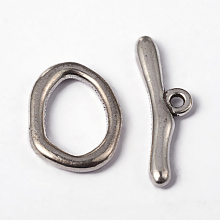 Honeyhandy Alloy Toggle Clasps, Cadmium Free & Lead Free, Antique Silver, Oval: 16x21x3mm, Bar: 9x29mm, Hole: 2mm