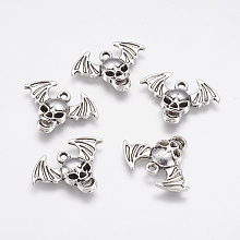 Honeyhandy Alloy Pendants, Skull with Wing, Antique Silver, 17x23x3mm, Hole: 1.5mm