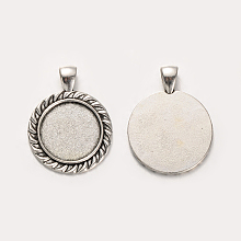 Honeyhandy Tibetan Style Alloy Flat Round Pendant Cabochon Settings, Cadmium Free & Lead Free, Antique Silver, Tray: 20mm, 37x28x2mm, Hole: 5x7mm