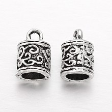 Honeyhandy Tibetan Style Alloy Cord Ends, End Caps, Column, Antique Silver, 13x8mm, Hole: 2mm, 5.5mm inner diameter