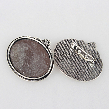 Honeyhandy Vintage Alloy Brooch Cabochon Bezel Settings, Cadmium Free & Lead Free, with Iron Pin Brooch Back Bar Findings, Oval, Antique Silver, Tray: 40x30mm, 40x45x2mm, Pin: 0.6mm