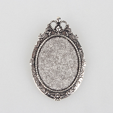 Honeyhandy Vintage Tibetan Style Alloy Brooch Cabochon Settings, Cadmium Free & Lead Free, with Iron Pin Brooch Back Bar Findings, Oval, Antique Silver, Tray: 40x30mm, 62x40x2mm, Pin: 0.6mm