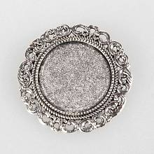 Honeyhandy Tibetan Style Alloy Brooch Cabochon Settings, Cadmium Free & Lead Free, with Iron Pin Brooch Back Bar Findings, Flat Round, Antique Silver, Tray: 25mm, 39x2mm, Pin: 0.6mm