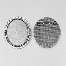 Honeyhandy Vintage Tibetan Style Alloy Brooch Cabochon Bezel Settings, Cadmium Free & Lead Free, with Iron Pin Back Bar Findings, Antique Silver, Oval Tray: 40x30mm, 48x38x2mm, Pin: 0.8mm