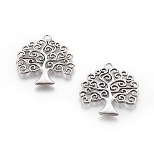 Honeyhandy Tibetan Style Zinc Alloy Pendants, Tree of Life, Antique Silver, 39x39x3mm, Hole: 3.5mm