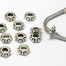 Honeyhandy Alloy European Beads, Large Hole Beads, Rondelle, Antique Silver, 12x10.5x3.5mm, Hole: 4.5mm