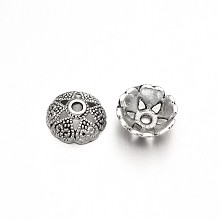 Honeyhandy 6-Petal Flower Tibetan Style Alloy Bead Caps, Antique Silver, 8x3mm, Hole: 1mm