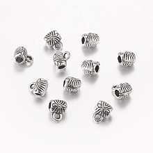 Honeyhandy Tibetan Style Tube Bails, Loop Bails, Bail Beads, Barrel, Antique Silver, 7x6mm, Hole: 2mm, Inner Diameter: 2mm