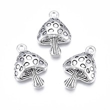 Tibetan Style Alloy Pendants, Cadmium Free & Nickel Free & Lead Free, Mushroom, Antique Silver, 26x17.5x5mm, Hole: 2.2mm