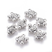 Honeyhandy Tibetan Style Alloy Pendants, Tortoise, Cadmium Free & Lead Free, Antique Silver, 15x13x3mm, Hole: 1mm