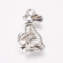 Honeyhandy Easter Theme Tibetan Style Alloy Bunny Pendants, Rabbit, Antique Silver, 17.5x10.5x2.5mm, Hole: 1.5mm