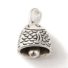 Tibetan Style Alloy Charms, Cadmium Free & Lead Free, Fish Shape Bell Charms, Antique Silver, 14x9.5x8mm, Hole: 2mm