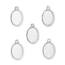 Honeyhandy Tibetan Style Antique Silver Alloy Flat Oval Pendant Cabochon Settings, Cadmium Free & Lead Free, Plain Edge Bezel Cups, Tray: 18x13mm, 24.5x16x2mm, Hole: 2mm