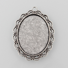 Honeyhandy Tibetan Style Antique Silver Alloy Flat Oval Pendant Cabochon Settings, Cadmium Free & Lead Free, Tray: 40x30mm, 54x40x3mm, Hole: 4mm