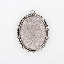 Honeyhandy Tibetan Style Alloy Pendant Cabochon Settings, Cadmium Free & Lead Free, Oval, Antique Silver, Tray: 40x30mm, 51x37x2mm, Hole: 3mm