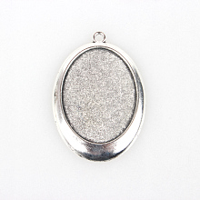 Honeyhandy Tibetan Style Alloy Pendant Cabochon Settings, Cadmium Free & Lead Free, Oval, Antique Silver, Tray: 30x40mm, 55x38x3mm, Hole: 3mm