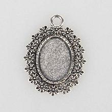 ARRICRAFT 10pcs Antique Silver Oval with Flowers Tibetan Style Alloy Pendant Cabochon Bezel Settings Charm Blanks for Jewelry Making (13x18mm)