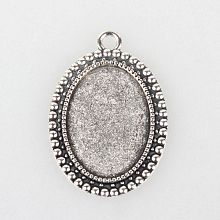 Honeyhandy Tibetan Style Alloy Pendant Cabochon Settings, Cadmium Free & Lead Free, Oval, Antique Silver, Tray: 18x25mm, 37x26x2mm, Hole: 3mm