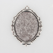 Honeyhandy Tibetan Style Alloy Pendant Cabochon Settings, Cadmium Free & Lead Free, Oval, Antique Silver, Tray: 30x40mm, 53x39x2mm, Hole: 3mm