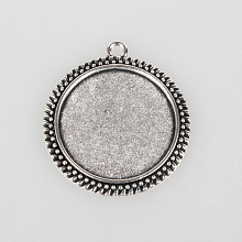 Honeyhandy Tibetan Style Alloy Pendant Cabochon Settings, Cadmium Free & Lead Free, Flat Round, Antique Silver, Tray: 30mm, 43x38x2mm, Hole: 3mm