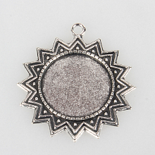 Honeyhandy Tibetan Style Alloy Sun Pendant Cabochon Settings, Cadmium Free & Lead Free, Antique Silver, Flat Round Tray: 25mm, 46x41x2mm, Hole: 3mm