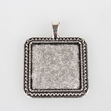 Honeyhandy Vintage Tibetan Style Alloy Pendant Cabochon Bezel Settings, Cadmium Free & Lead Free, Antique Silver, Square Tray: 25x25mm, 42x33x2mm, Hole: 4mm