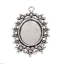 ARRICRAFT 10pcs Vintage Tibetan Style Alloy Flower Pendant Cabochon Bezel Settings, Antique Silver 49x31x2mm