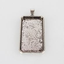 Honeyhandy Vintage Tibetan Style Alloy Pendant Cabochon Settings, Cadmium Free & Lead Free, Plain Edge Bezel Cups, Antique Silver, Rectangle Tray: 19x38mm, 50x22x3mm, Hole: 4x7mm