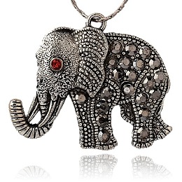 Honeyhandy Tibetan Style Alloy Rhinestone Big Pendants, Cadmium Free & Lead Free, Elephant, Antique Silver, Hematite, 43x51x5.5mm, Hole: 3.5mm