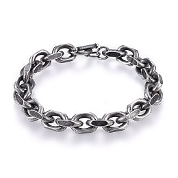 Honeyhandy Retro 304 Stainless Steel Cable Chain Bracelets, with Toggle Clasps, Antique Silver, 8-5/8 inch(22cm), 9x3mm