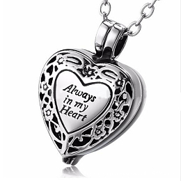 Honeyhandy 201 Stainless Steel Urn Pendants, for Commemoration, Excluding Chain, Heart with Word Always in My Heart, Antique Silver, 30x20x12mm