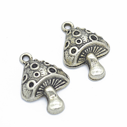 Honeyhandy Tibetan Style Alloy Pendants, for Jewerly Making, Mushroom, Antique Silver, 26x18mm, Hole: 2mm