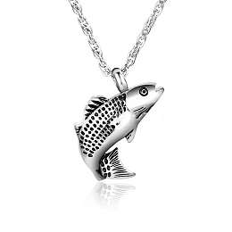 Honeyhandy Stainless Steel Fish Urn Ashes Pendants, Antique Silver, 28.5x23x8.5mm, Hole: 5mm