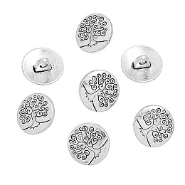 Honeyhandy Zinc Metal Alloy Shank Buttons, Flat Round with Tree of Life, Antique Silver, 14.5x7mm, Hole: 2.5mm