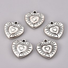 Honeyhandy CCB Plastic Pendants, Heart, Antique Silver, 29.7x30x5.6mm, Hole: 2.5mm