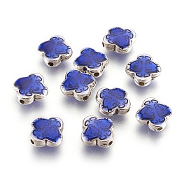 Honeyhandy CCB Plastic Beads, with Enamel, Clover, Blue, Antique Silver, 11x11x4mm, Hole: 1.4mm