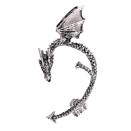 Honeyhandy Alloy Dragon Cuff Earrings, Gothic Climber Wrap Around Earrings for Non Piercing Ear, Antique Silver, 80x45mm