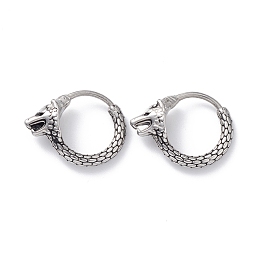 Honeyhandy 304 Stainless Steel Wolf Hoop Earrings for Men Women, Antique Silver, 15x18.5x5.5mm, Pin: 1mm