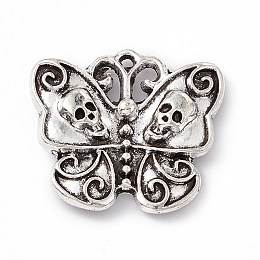 Honeyhandy Tibatan Style Alloy Pendants, Butterfly with Skull Charm, Antique Silver, 20.5x23x4mm, Hole: 1.2mm