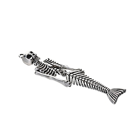 Halloween Alloy Big Pendants, Skeleton Charm, Antique Silver, 74x17x8.5mm, Hole: 2mm