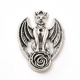 Honeyhandy Tibetan Style Alloy Pendant Rhinestone Settings, Cat with Wing, Antique Silver, Fit for 1.5mm Rhinestone, 26.5x19x3mm, Hole: 0.7mm